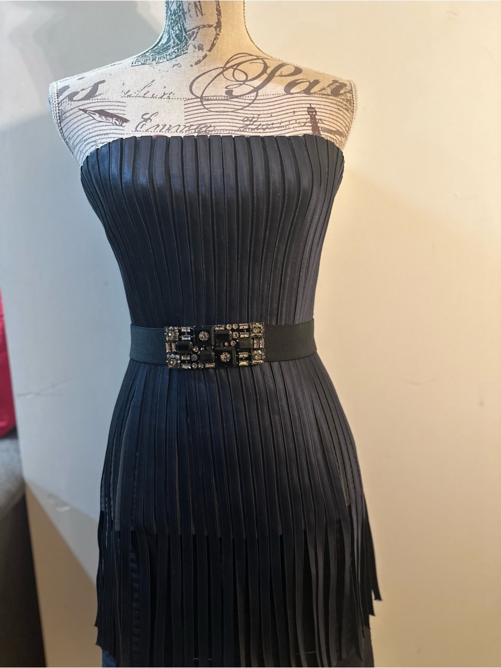 BCBGMaxAzria Black Strapless Pleated Dress
